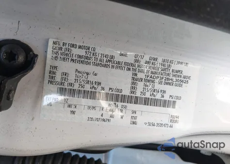 2017 Ford Focus Se из США, поврежденный, VIN 1FADP3F28HL305625